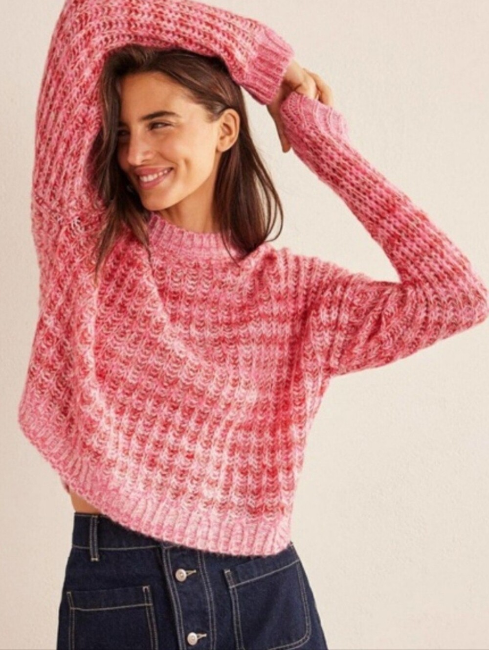 Boden Wide Rib Oversized Pink Marl Sweater Medium